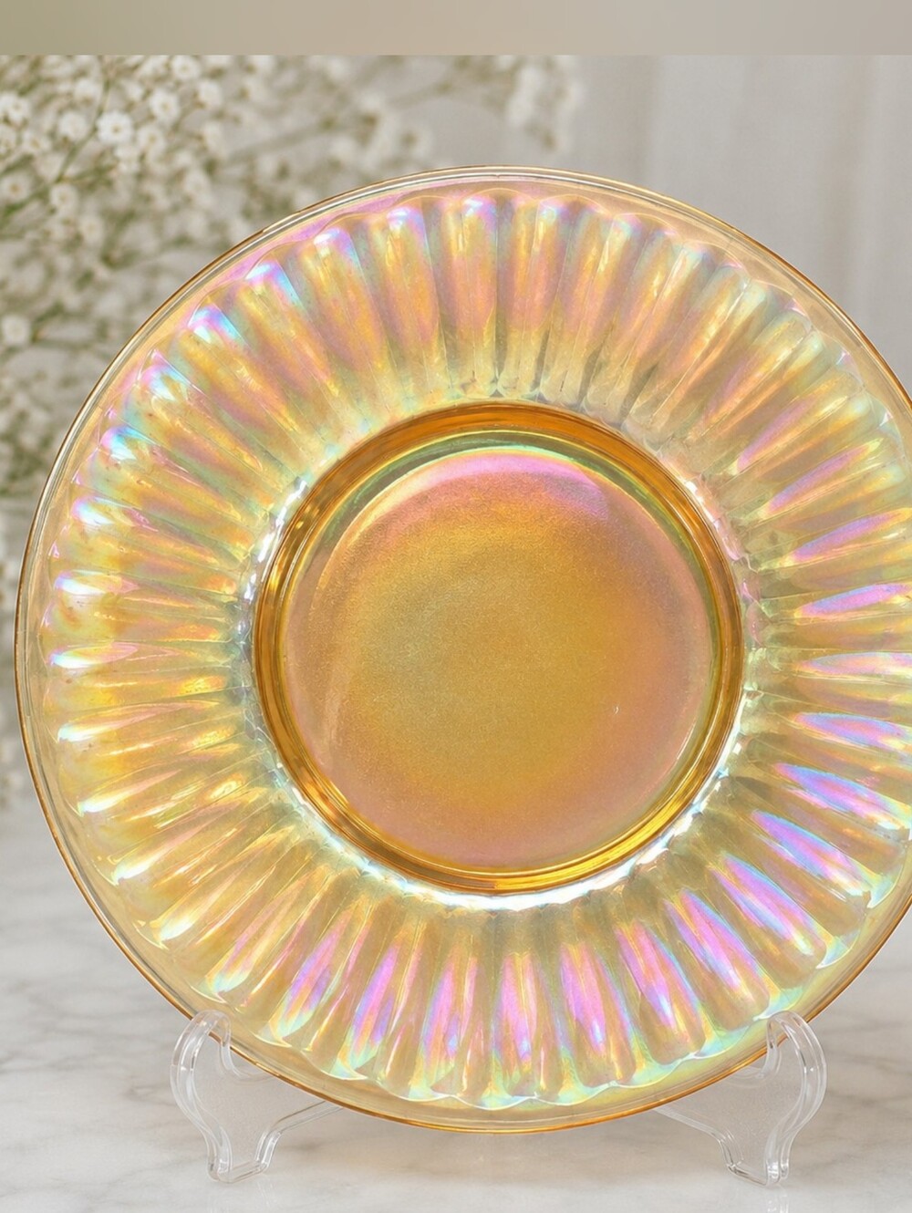 Vintage Peach Lusterware Iridescent Glass Dessert Plates 6” Set of 4